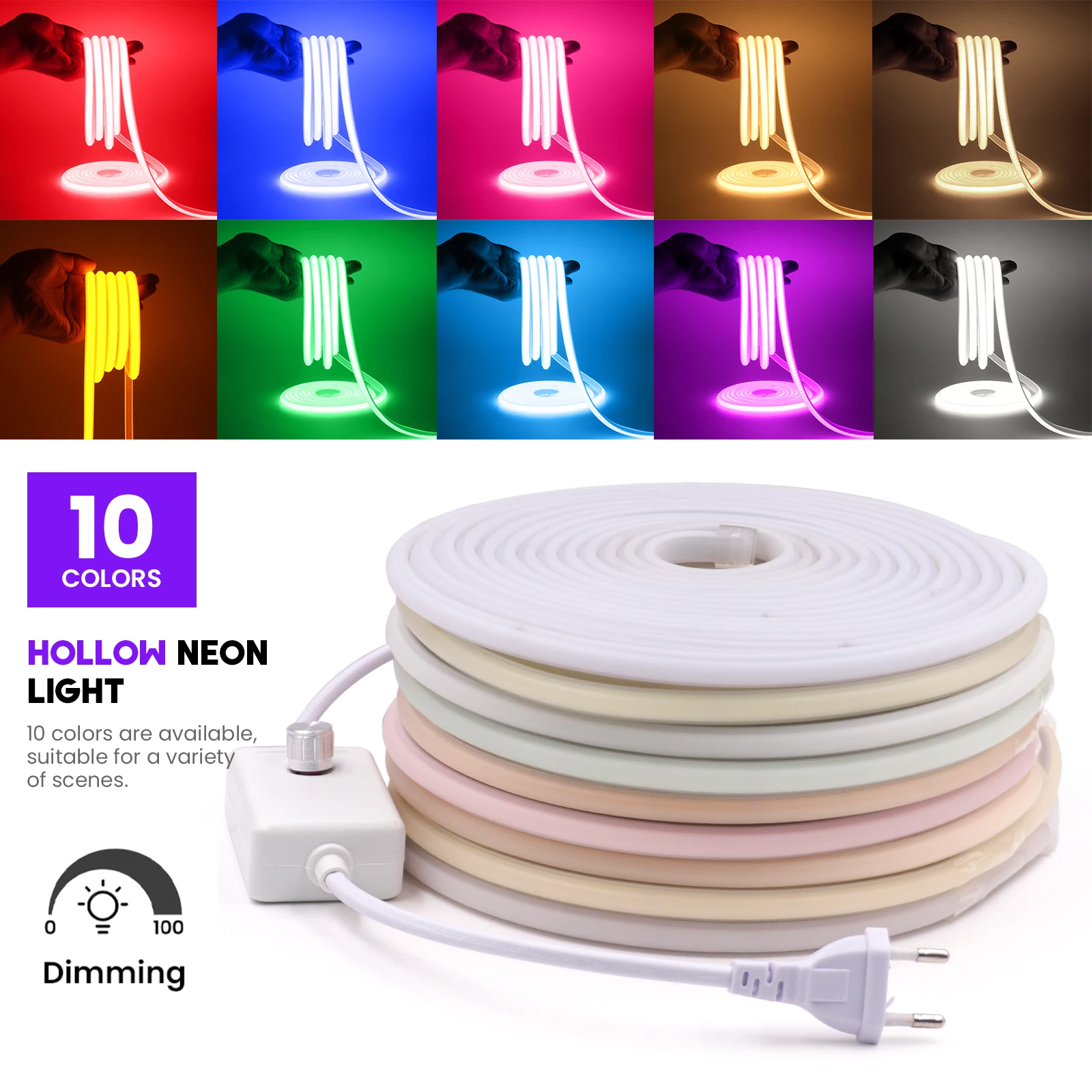 Dimmable 220V COB Neon LED Strip 20M 288LEDs/m High Density Flexible IP65 FOB Tube Tape Lamp Ribbon 3000K 4500K 6500K EU Plug