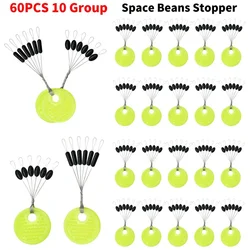 60pcs Rubber Space Beans Sea Carp Fly Fishing High Quality Black Rubber Oval Stopper Fishing Float Fishing Accessories