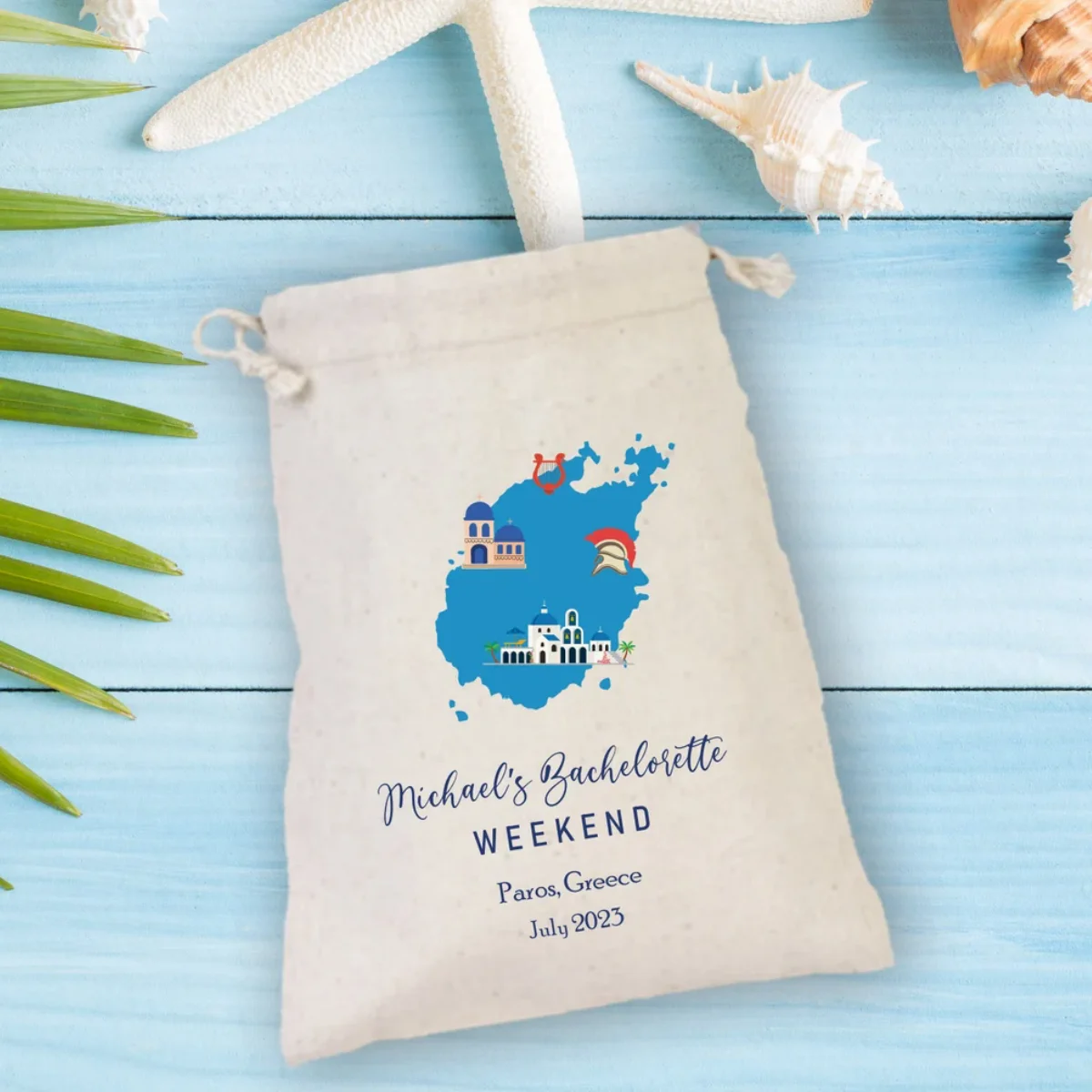 Paros Island Destination Bachelorette Party Hangover Kit, Greece Beach Party Drawstring Mini Favor Bags, Paros Wedding Party Fav