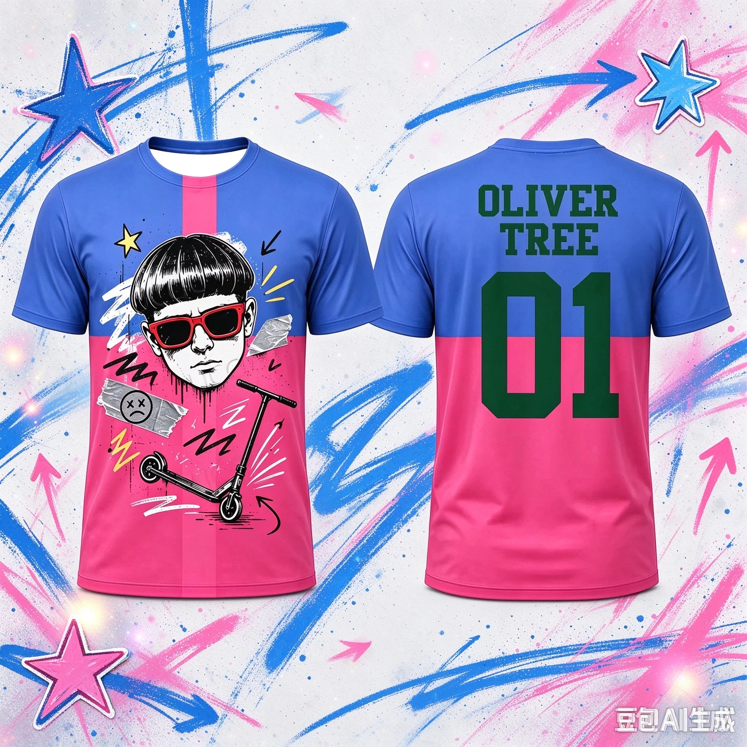 2026 New Oliver Tree 01 Graffiti Scooter Graphic T Shirt Blue Pink Short Sleeve Concert Tour Fan Tee Men Women Streetwear KID