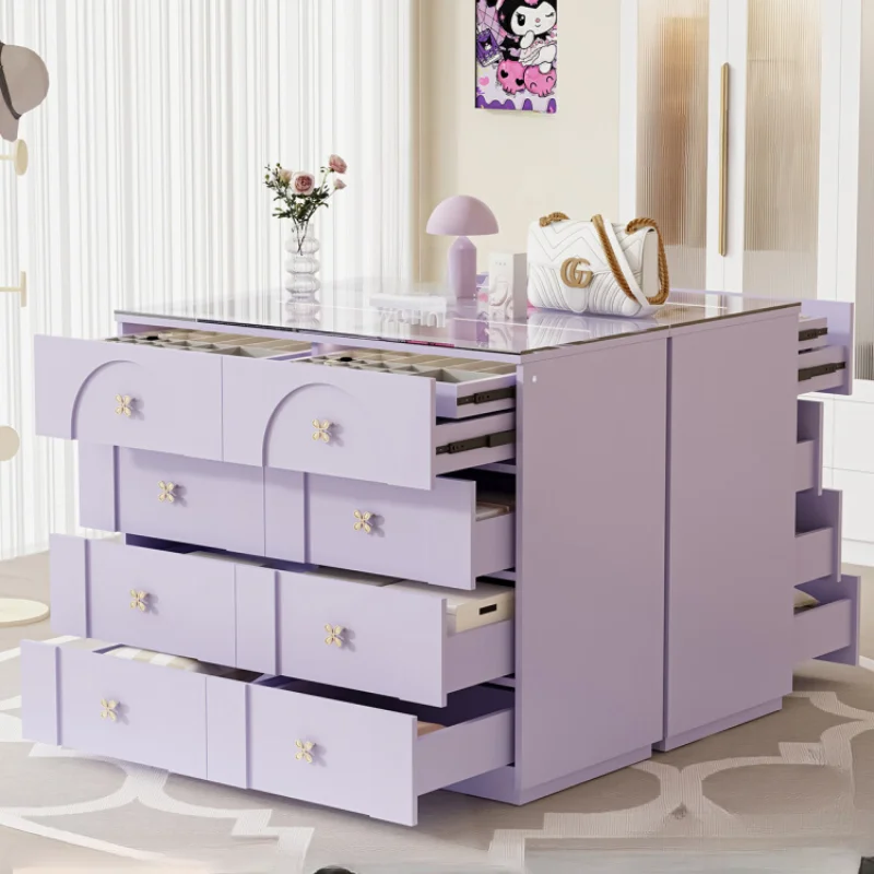 

Taro purple middle island cabinet modern simple cloakroom bedroom floor-to-ceiling multi-layer island jewelry storage