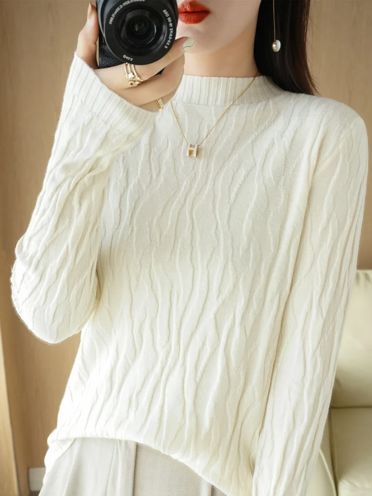 

Slim Fit Half High Collar Knit Shirt Women's Inner Wear Elastic Autumn Style Non Cashmere Fashionable Folded Sleeve Long Shirt