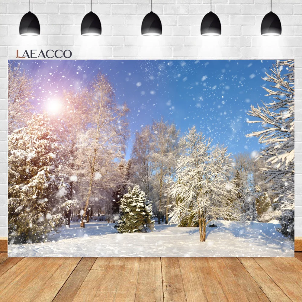 Laeacco Winter Snow Mountain Forest Christmas Tree Nordic Scenery Backdrop Photographic Photo Background For Photo Studio