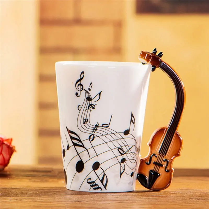 Creative Novelty Handle Ceramic Cup Free Spectrum Coffee Milk Tea Cup Personality Mug Unique Musical Instrument Gift Cup