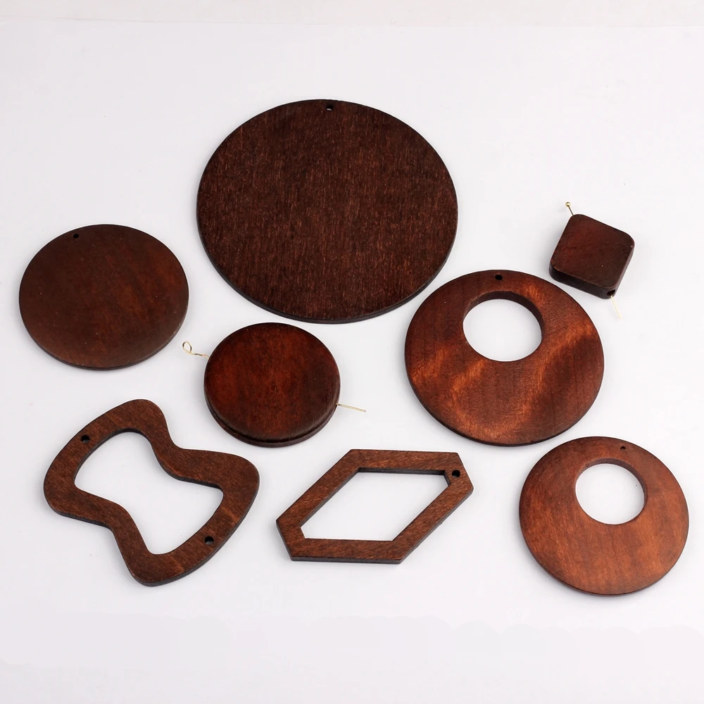 Retro Woodiness Drop Earrings Accessories Geometric Round Shape Charms Connector 6pcs/lot For DIY Earrings Making Accessories