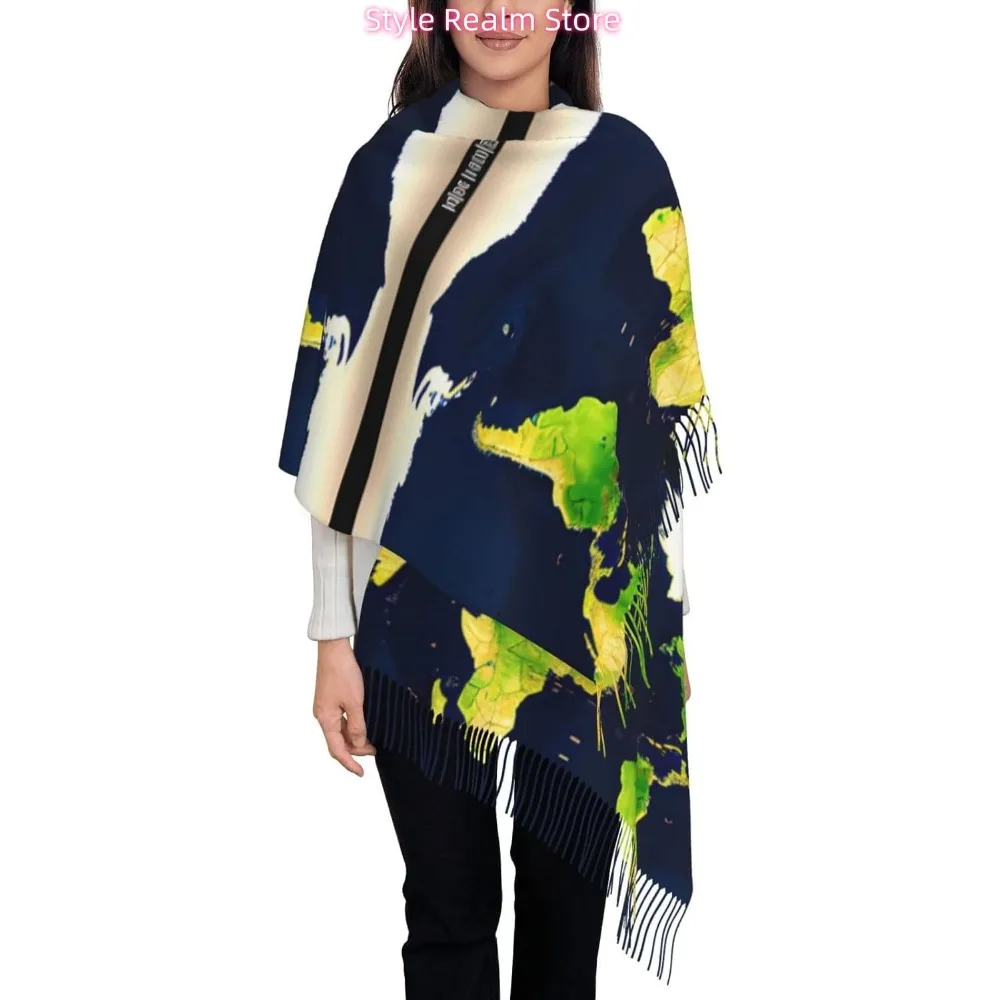 

Полиэстеровый шарф с принтом карты мира, дышащий модный аксессуар для путешествий и повседневной носки