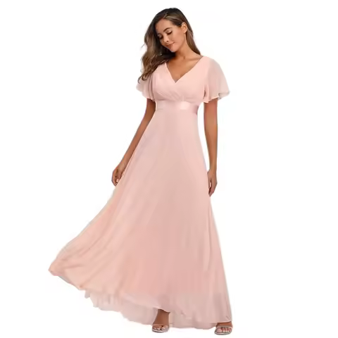 Dress for Pregnant Women V-neck Flared Sleeves Big Swing Bridesmaid Clothes Wedding Banquets Chiffon Long Evening Dress Clothing