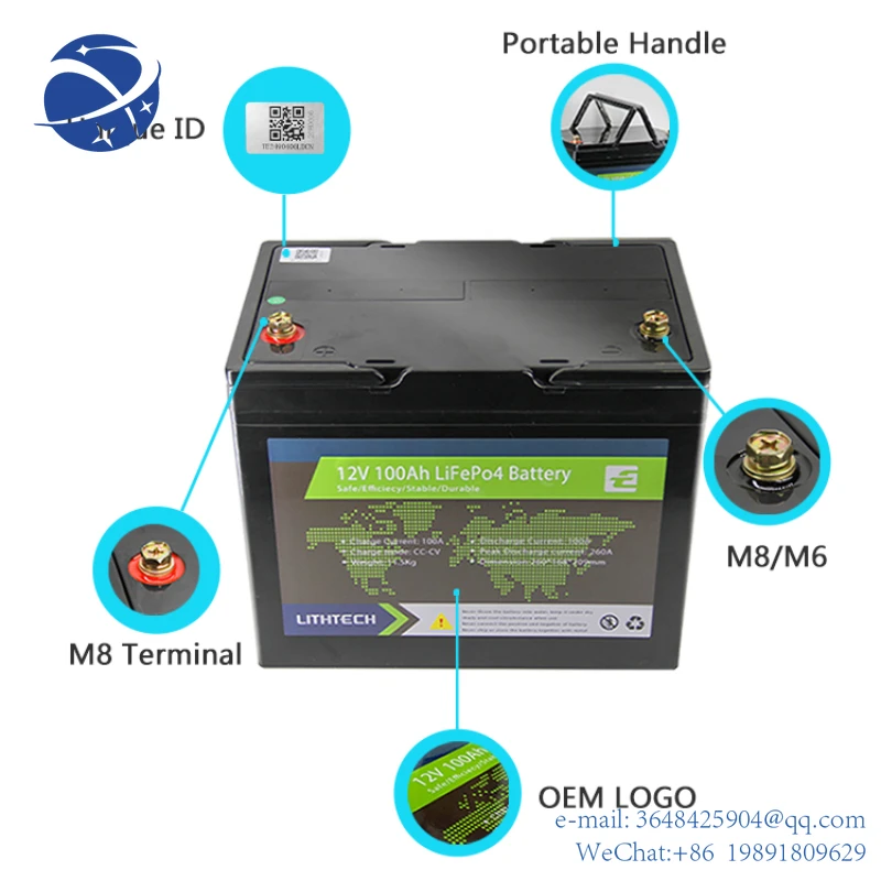 

YYHCTE12100B in German Deep cycle 12V 100AH lifepo4 battery with Bluetooth lithium with bluetooth LED Screen Solar