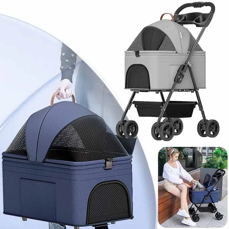 Pet Stroller 4-Wheel Dog Travel Stroller Foldable Trolley Cat Dog Strollers Lightweight Outing Puppy Stroller Pet Suplies