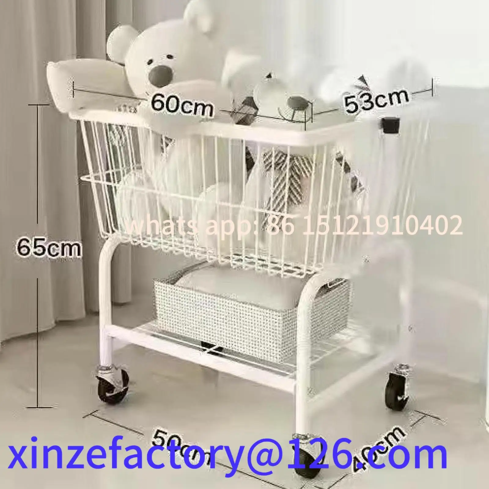 

Customizable Rolling Metal Wire Laundry Cart Storage Shelf Home Accessory Wheeled Garment Rack