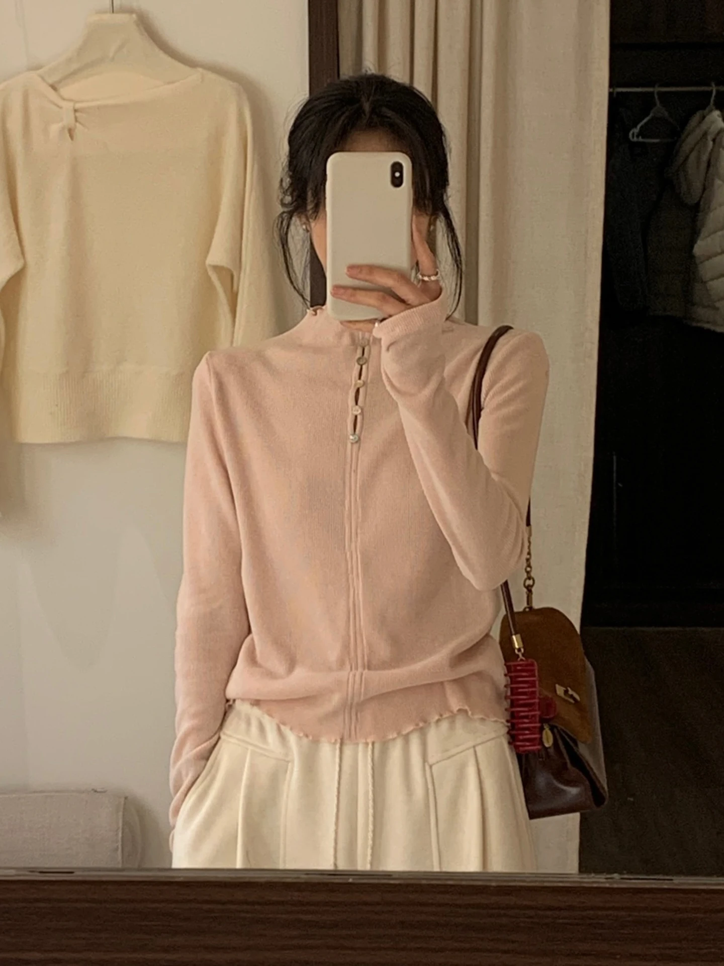 

Korean Sle Double-Sided Wearable Fce-Lined Knitwear Women's Base Layer Pink Design Unique Autumn Winter Top for Teens