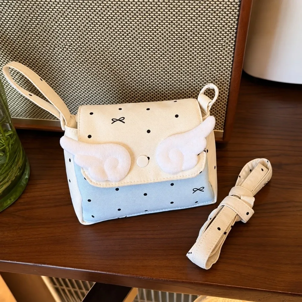 Polka Dot Cosmetic Bag Three-layer with Angel Wings Makeup Pouch Portable Travel Storage Organizer for Lipstick Small Items