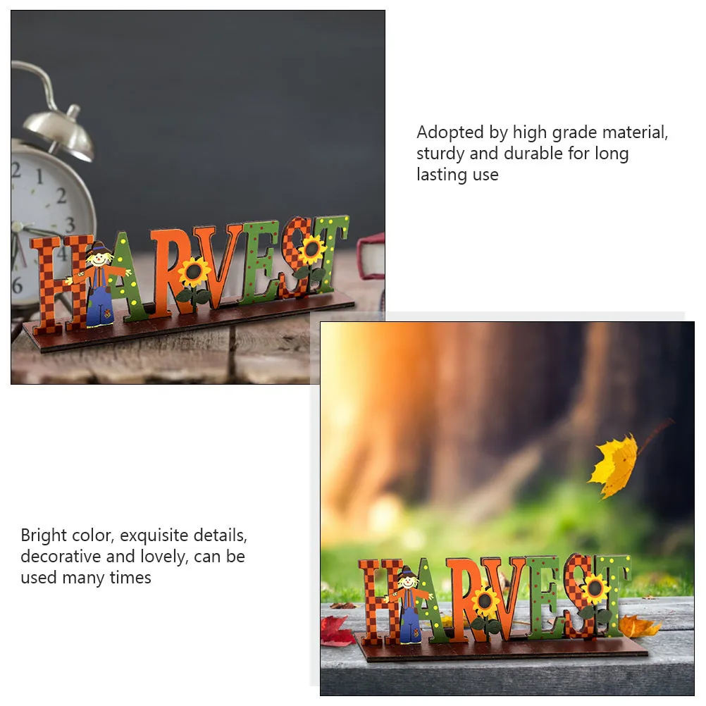 2Pcs Hollow-Out Wooden Adorn Decorative Letter Board for Thanksgiving Home Office Showcase Autumn Harvest Party Desktop Decor
