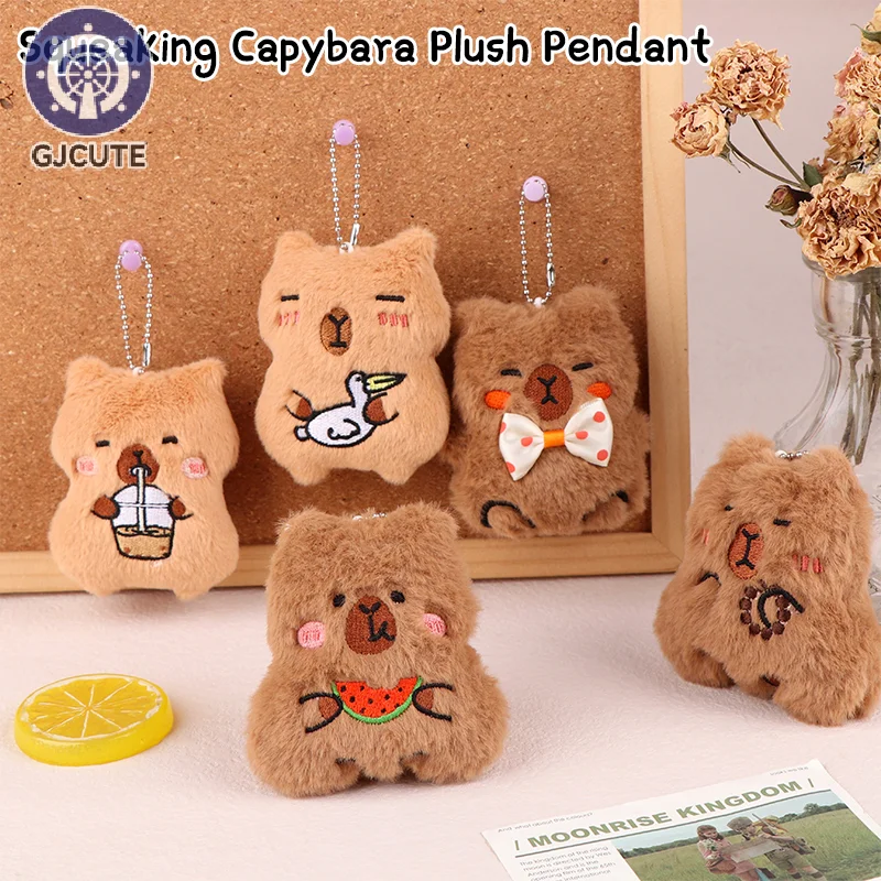 Pendentif en peluche capibara qui couine, dessin animé, thé au lait, doux, beurre en peluche, porte-clés de voiture, sac à dos, cadeau de décoration