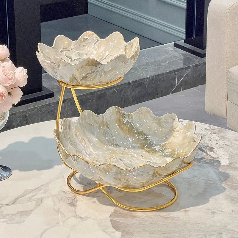 European Style Multi-Tier Fruit Stand, Light Luxury Dessert Serving Rack for Afternoon Tea, Candy & Snack Plate for Living Room