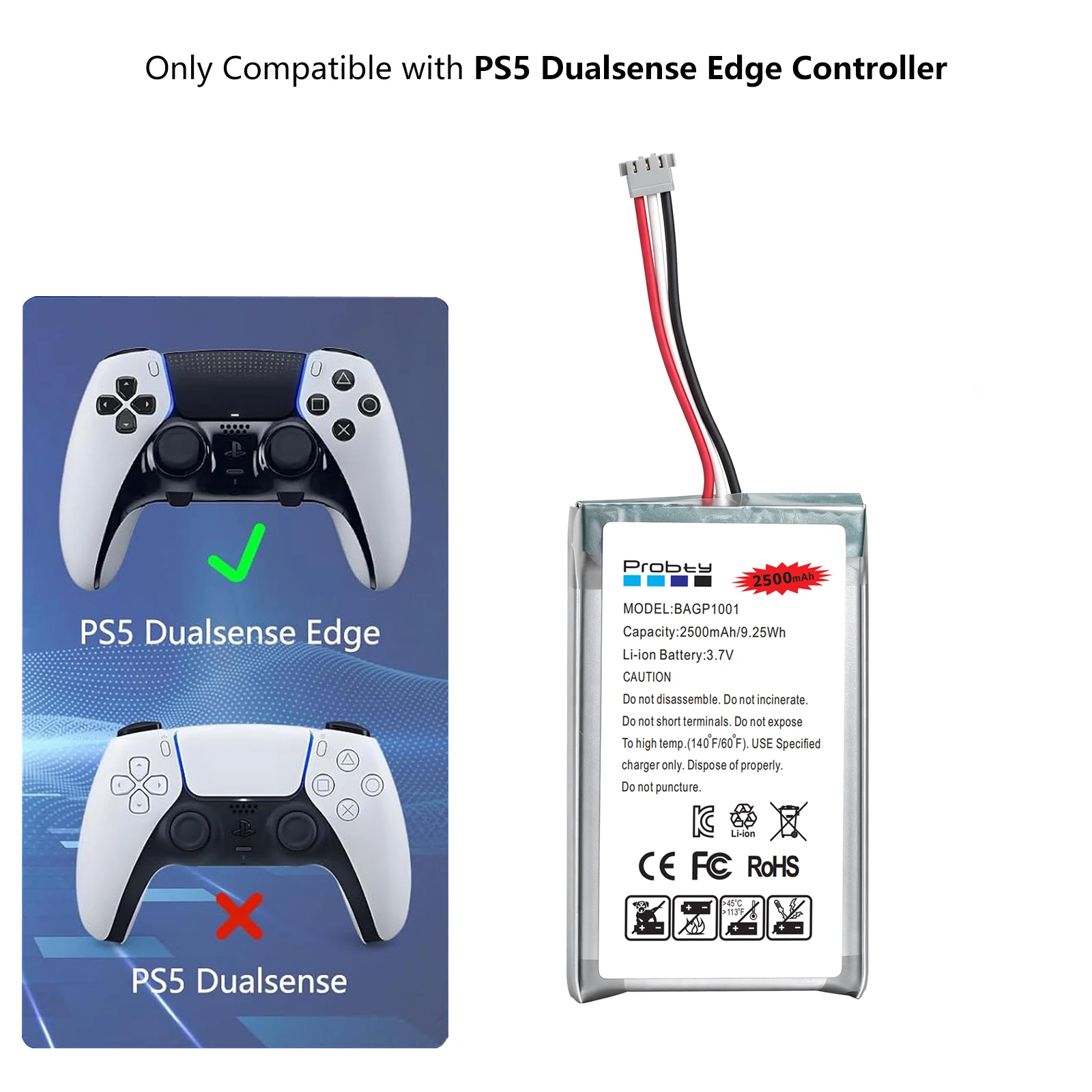 Probty 2500mAh BAGP1001 Bateria do kontrolera DualSense Edge dla SONY PS5 Edge; Baterie do Playstation 5 Edge NIE są przeznaczone do PS5 — zdjęcie produktu 6
