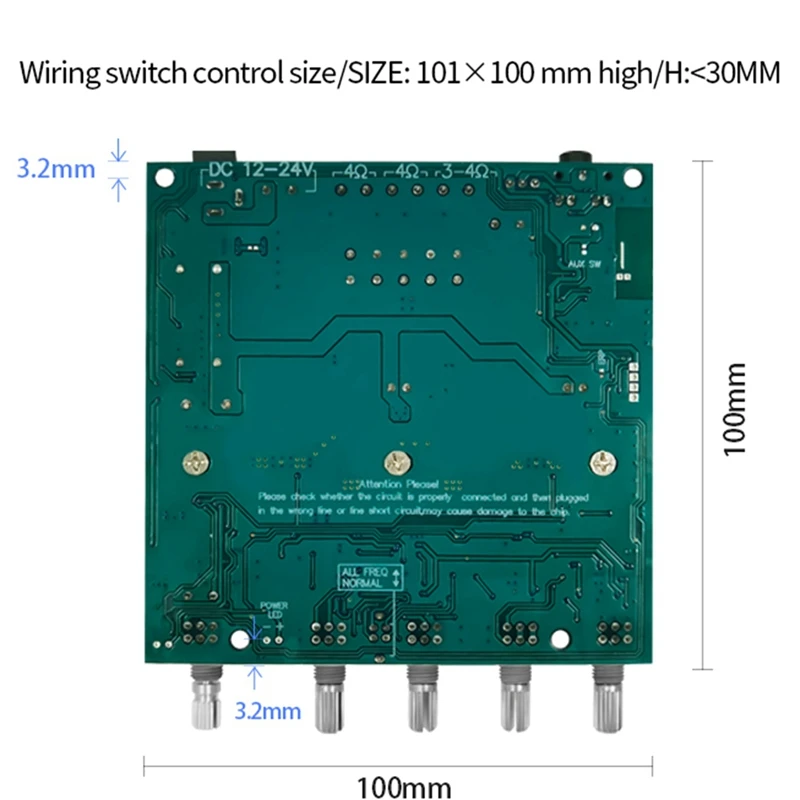Placa amplificadora de plástico tpa3116, 2.1 canais, alta potência, bluetooth 5.0, amplificadores de áudio DC12V-24V 2x50w + 100w