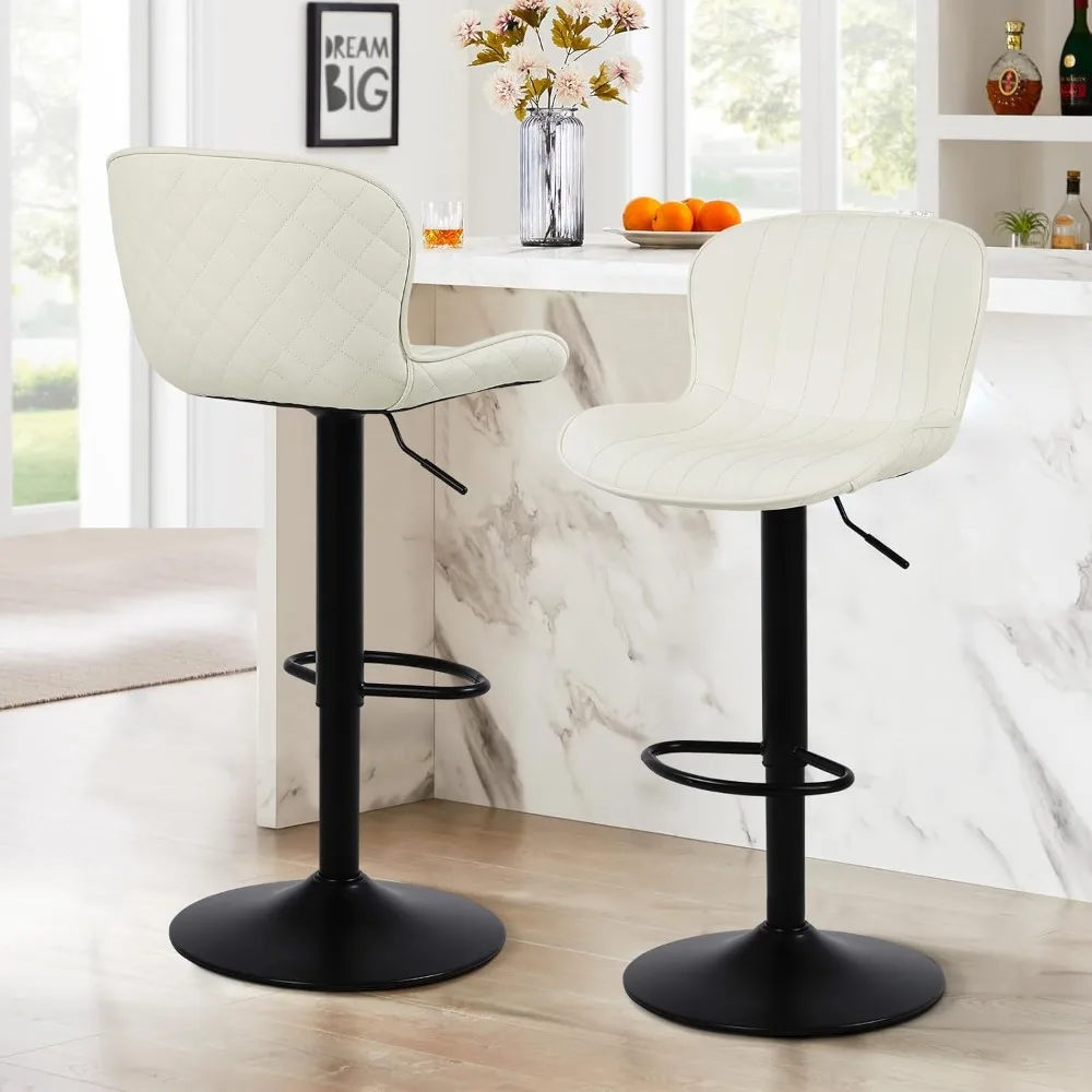 Bar Stools Set of 2, Leather Counter Height Barstools with Back, 17.72" Large Base, Height Adjustable, Swivel, Bar Stools