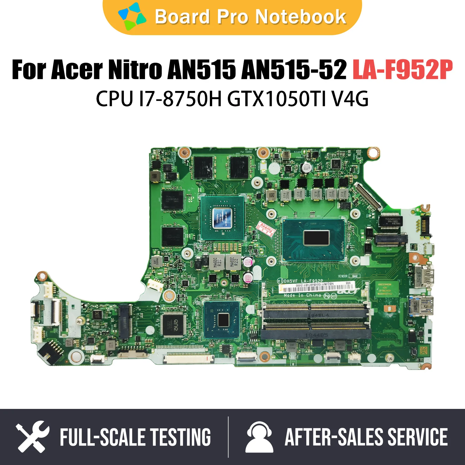 DH5VF LA-F952P Notebook Mainboard For Acer Nitro AN515 AN515-52 Laptop Motherboard I7-8750H GTX1050TI V4G NBGXC11002 100% OK