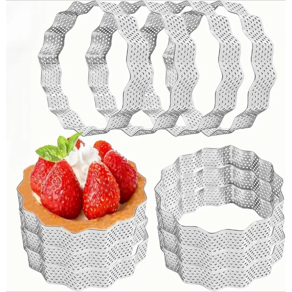10PCS Edelstahl Perforierte Tortenringe Blume Kreisförmige Form Kuchen Gebäck Ring Formen zum Backen Kochen Obst Törtchen Kruste
