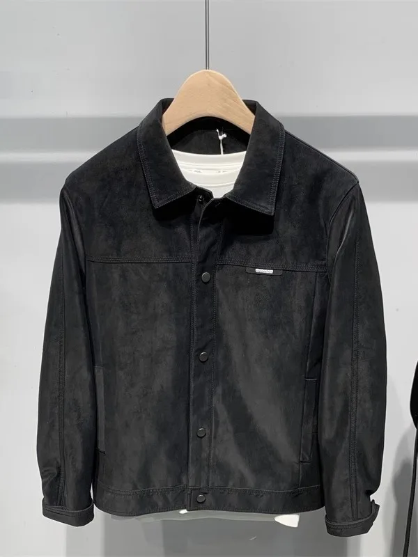 

Повседневная замшевая куртка, мужская модная брендовая универсальная простая молодежная рабочая одежда для отдыха, пальто, верхняя одежда, весна-осень