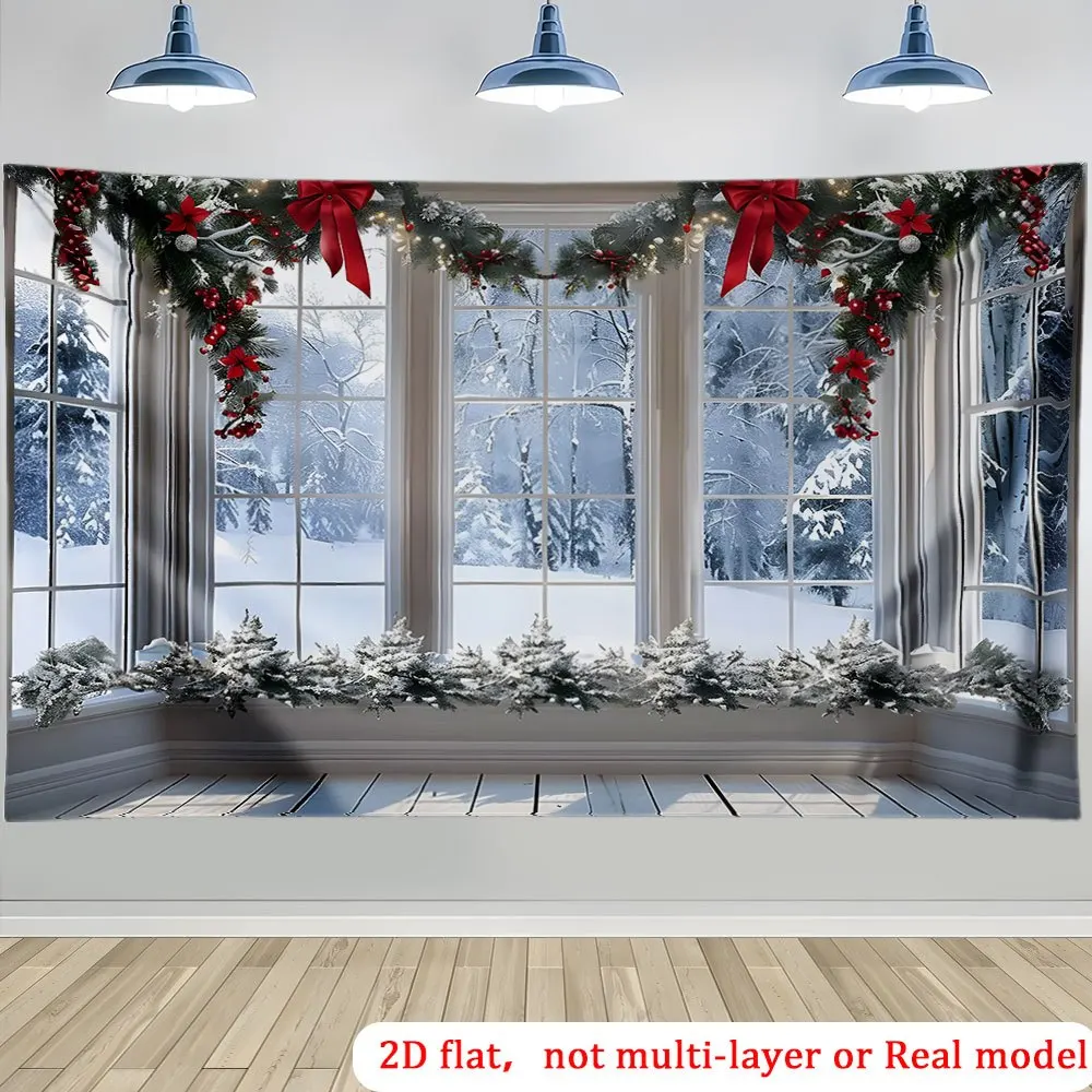 2D flaches Partybanner 1 Stück Weihnachtsfenster Schneeszene extragroßes Garagenhintergrund Garagenbanner Dekoration Party
