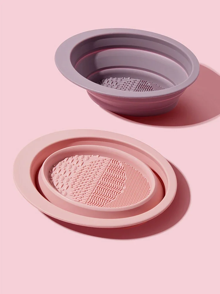 Escova de maquiagem puff tigela de limpeza sílica gel dobrável portátil beleza ovo ferramenta de limpeza para mulher