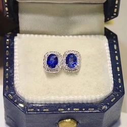Huitan Dainty Blue CZ Stud Earrings for Women Silver Color Fashion Female Ear Accessory Daily Wear Party Jewelry Fancy Girl Gift