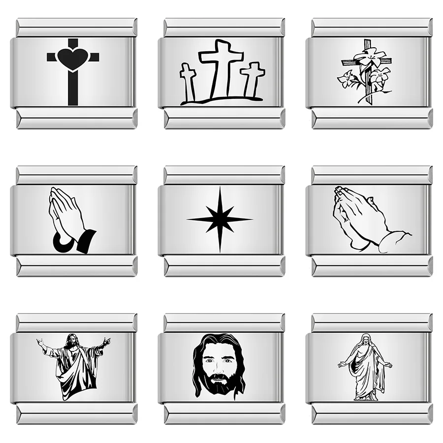 Cruz de oración de diseñador de moda, religión, fe de Jesús, eslabones italianos aptos para pulsera de acero inoxidable de 9mm, fabricación de joyería DIY