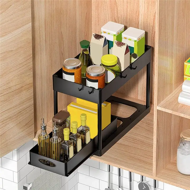 2026 + منظم سلة الخزانة المنزلقة السفلية، صندوق تخزين حوض الحمام السفلي لخزانة الأرضية الثانية