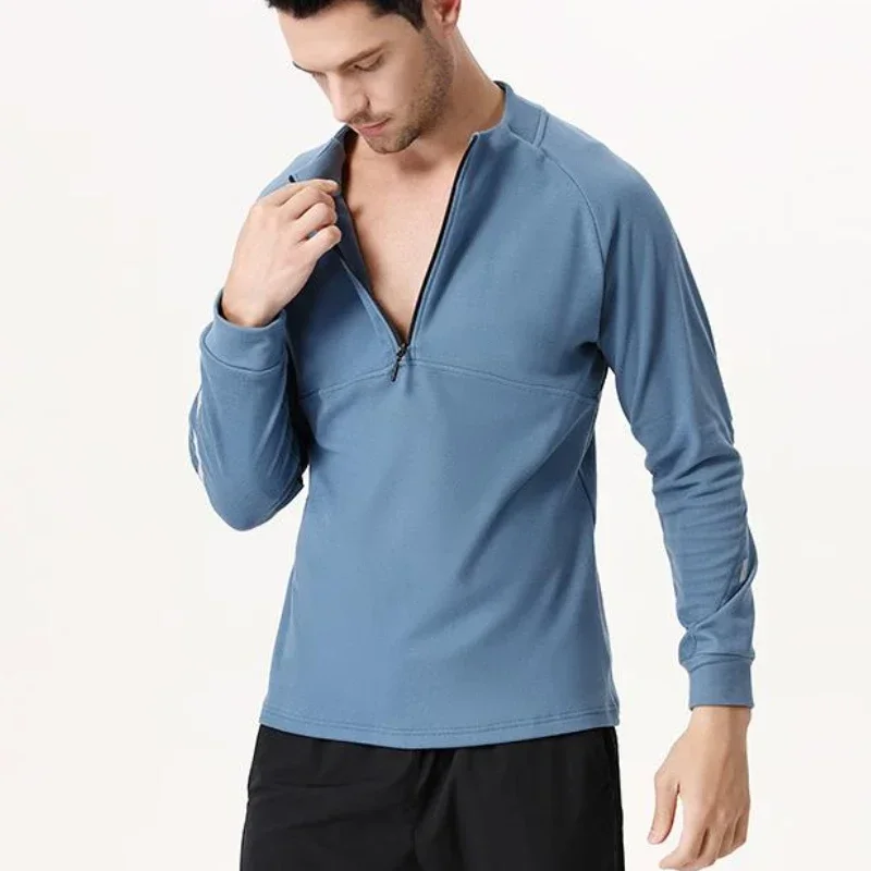 Men Running Cycling Activewear Fitness Sports Long Sleeve T-shirt Quick Drying Training Half Zip-up Stand Collar Sweatshirt
