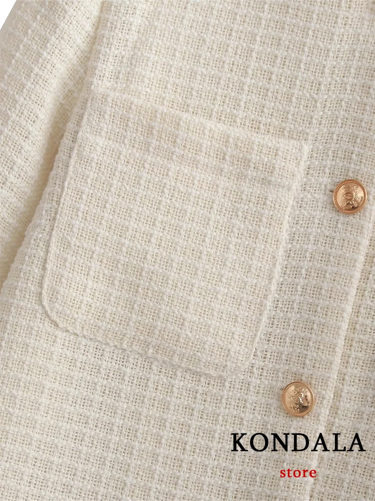 KONDALA Office Lady Beige Blazer da donna abiti manica lunga O collo Blazer oversize + minigonne a tubino a vita alta moda 2023 Set