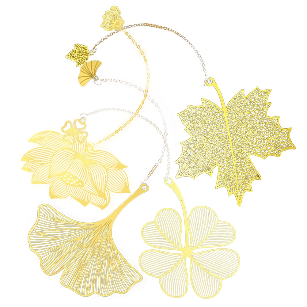 

4pcs Metal Bookmarks Kids Crafts Golden Leaf Shaped Reading Gifts Students Safe Book Marking Decor Thin Lightweight