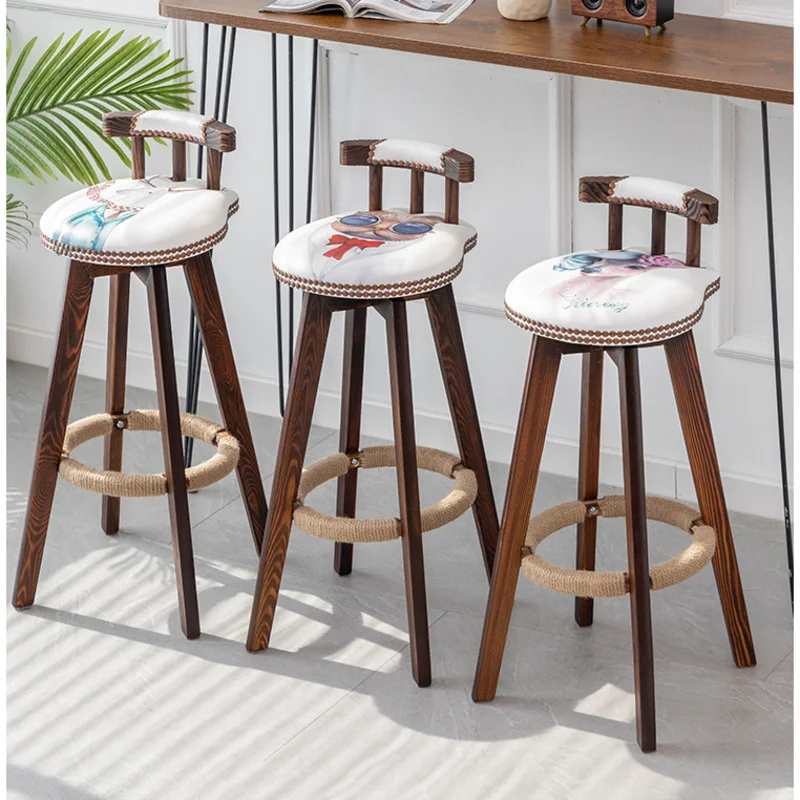 

American Retro Bar Chair Modern Rotating Wood Chair High Backrest Design Dinning Chair Stools Chaise De Bar Household Items