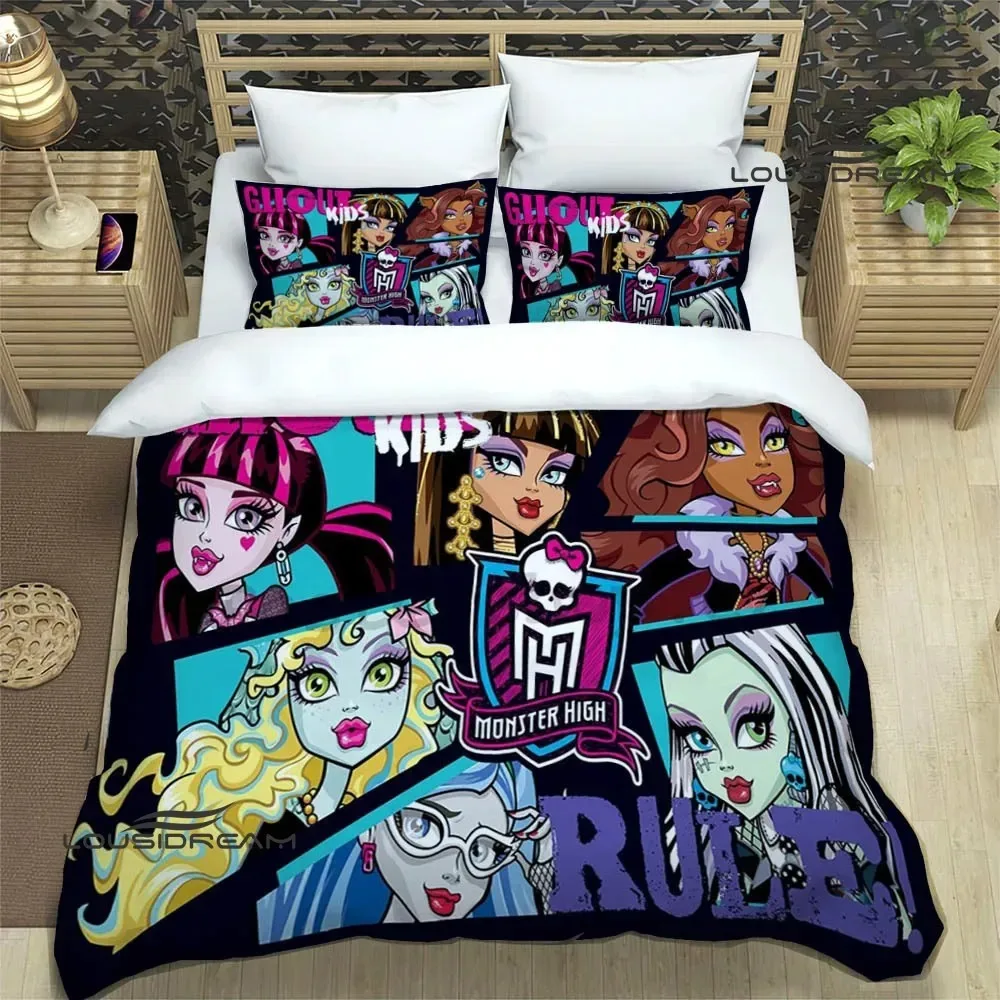 Monster High Cartoon Printed Bedding Sets Exquisite Supplies Set Duvet Cover Bed Comforter Set Bedding Set Luxury Birthday Gift