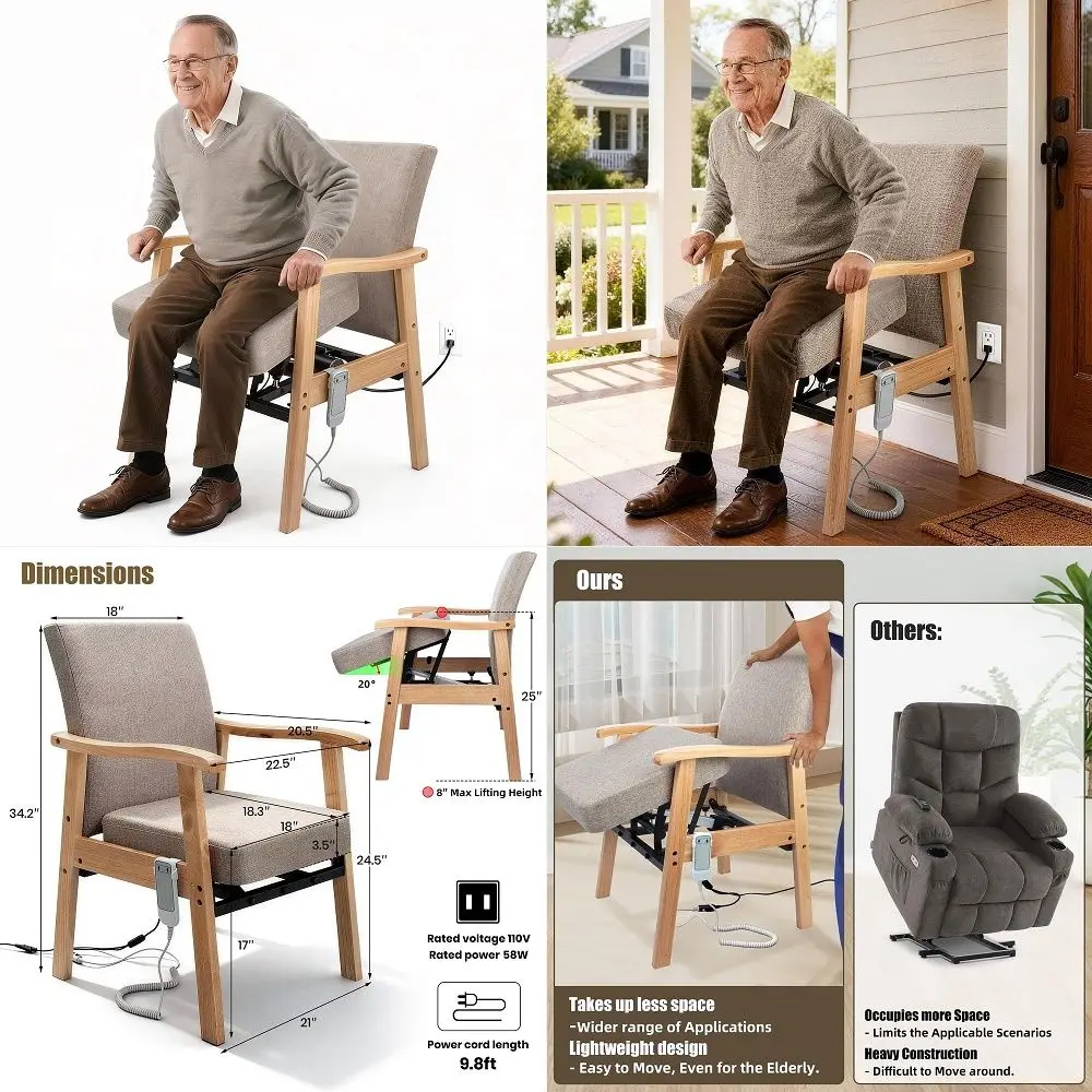 

Power Lift Recliner Chair for Elderly, Heavy Duty and Safety Motion Reclining MechanismAntiskid Fabric Sofa Living Room Chair w
