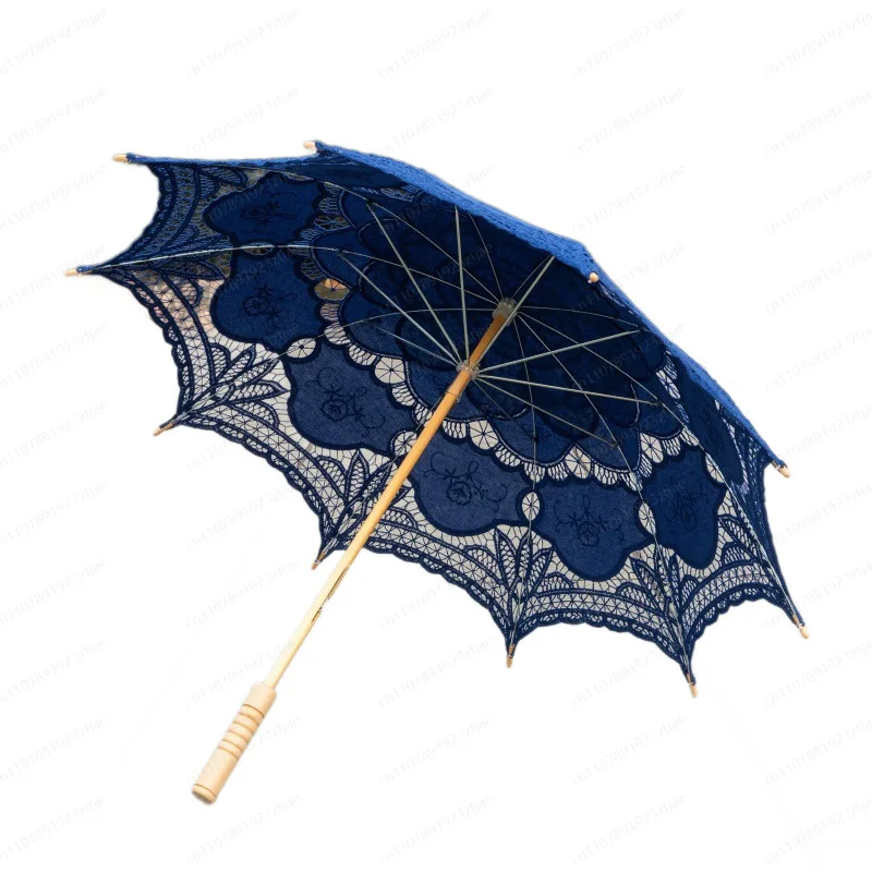 JMZ Umbrella Lace Embroidery Cotton Parasol for Women Girls Vintage European Princess Style Small Sunshade for Wedding