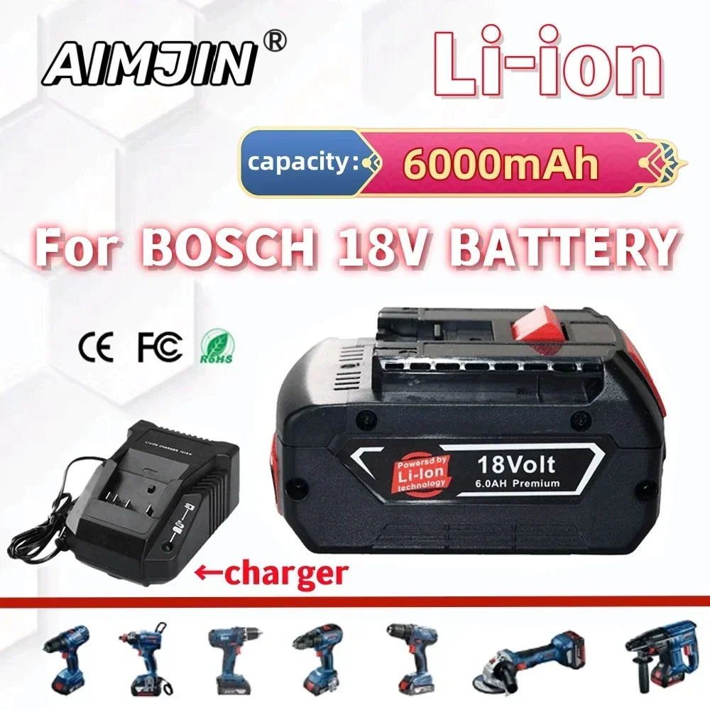 

Li-ion 18V 6000mAh Battery For Bosch With charger Electric Drill Rechargeable Battery BAT609 BAT609G BAT618 BAT618G BAT614