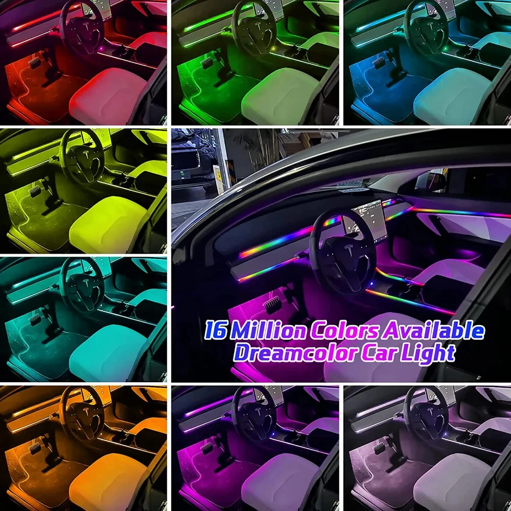 18w1 Neonowe oświetlenie otoczenia wnętrza samochodu APP DIY Sterowanie Akrylowa taśma świetlna Przewodnik światłowodowy RGB Automatyczna dekoracja Lampa atmosferyczna