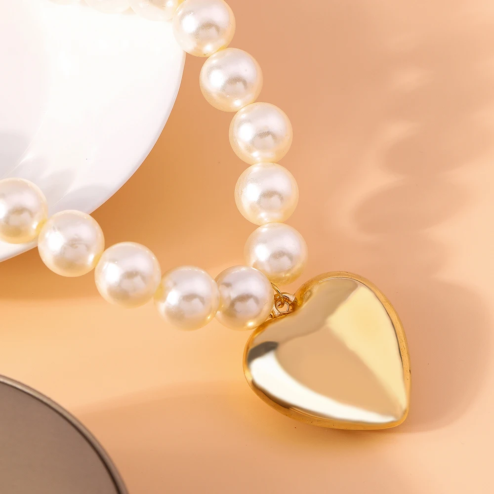 Aihua Übertriebene Imitation Perle Perlen Halskette für Frauen CCB Große Herz Anhänger Choker Halskette Schmuck Auf Den Hals Kragen – Detail 6