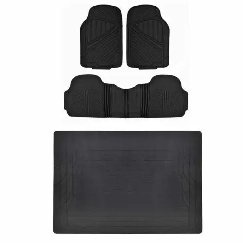 

Black 4pc Rubber Floor Mat Car SUV Heavy Duty All Weather Mats Liner Trim Fit