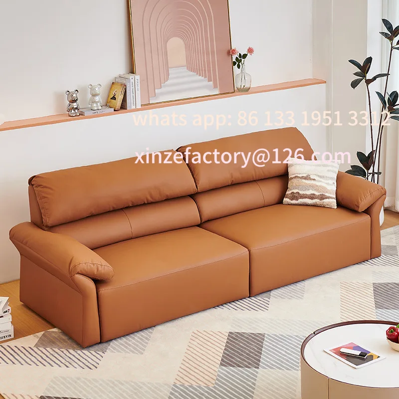 

Customizable zero wall leather electric function sofa small apartment simple modern cream wind straight row first layer cowhide