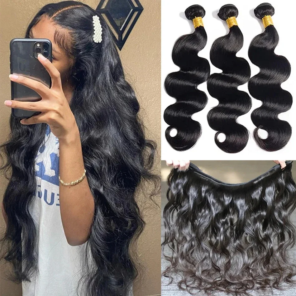 Body Wave Bundles Human Hair Natural Black 10A Raw Hair Bundles 1/3/4 PCS Virgin Brazilian Hair Accessories For Women