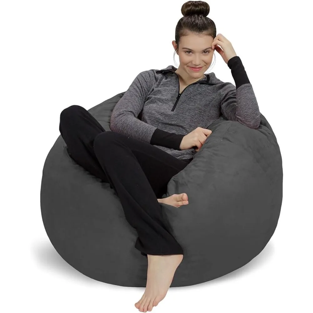 Sofa Sack - Plush, Ultra Soft Memory Foam Bean Bag Chair with Microsuede Cover - Stuffed Foam Filled Furniture  - Charcoal 3'