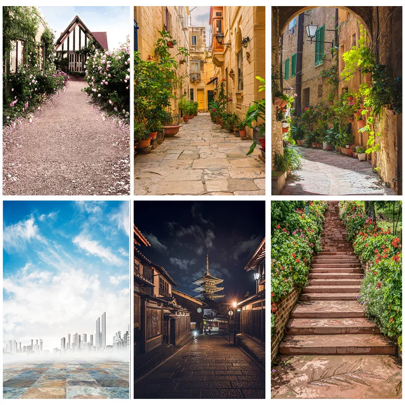 Vintage European Street View Scenery Photography Backdrops  Wedding Travel Photo Backgrounds Studio Props 21928 DFG-07