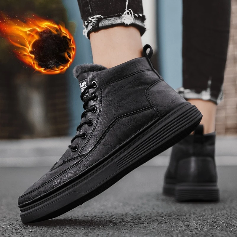 أزياء الشتاء القطيفة سميكة عالية أعلى أحذية قطنية للرجال متعددة الاستخدامات أحذية الثلوج الدافئة للرجال الأحذية الجلدية