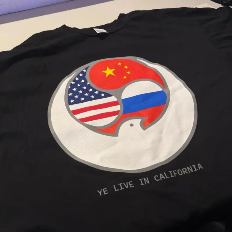 Men Women Summer Breathable Cotton Kanye Bully Tshirts Round Neck Short Sleeve Splicing Flag Print Tops Oversized Street Outfit