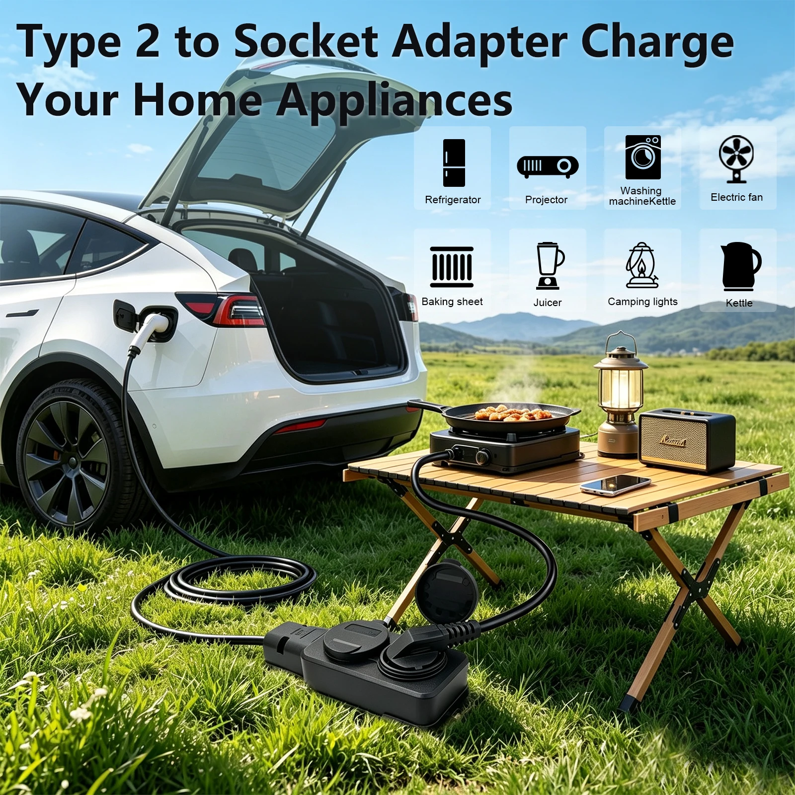 EV Typ2 V2L Entladeadapter Fahrzeug-zu-Last-Kabel EU-Steckdose EV Auto V2L Strom-Entladekabel EU-Steckdosenadapter – Detail 4