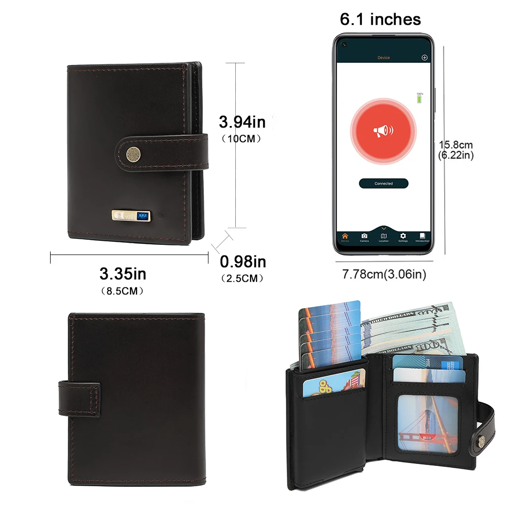 Wallet with Tracker Men Wallet anti Loss Android Magsafe Cüzdan Metal Cartera GPS Finder Boy Gift  smart wallet  with camera