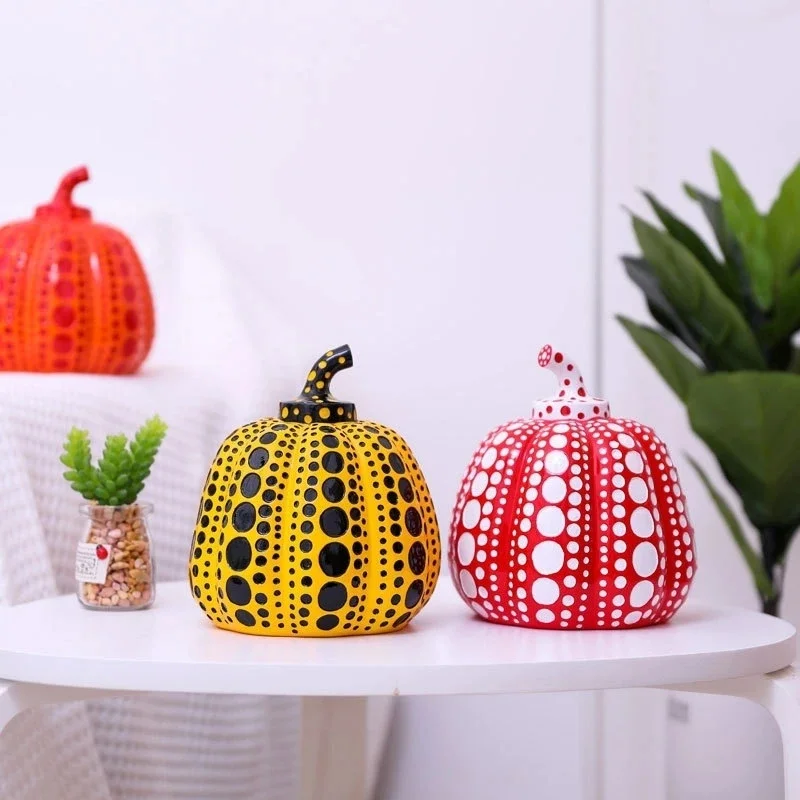 Resin Polka Dot Pumpkin Statue, Yayoi Kusama Style Artificial Gourd, Sculpture Modern Home Decor Living, Room Table Ornament Gif
